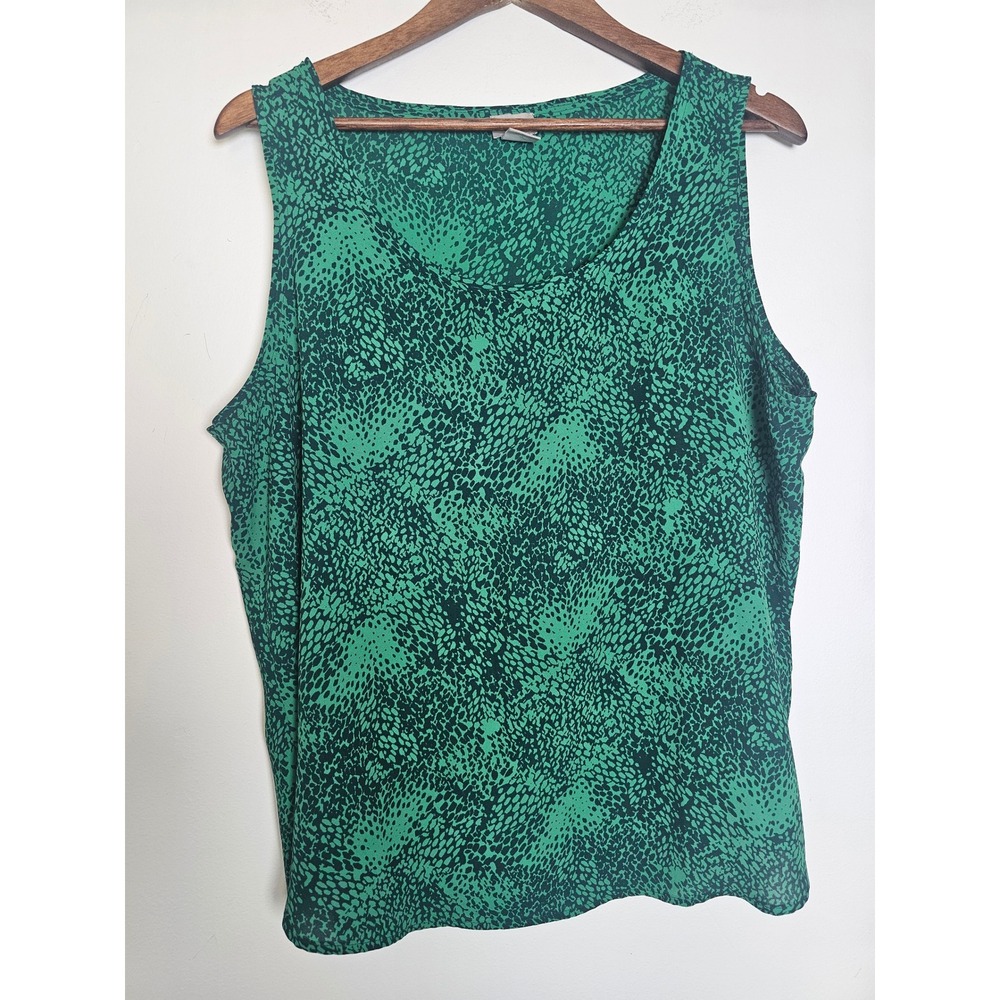 [Animal Print] Chico's Tank Blouse Womens 3 16/18 Green Black Pebble Sleeveless